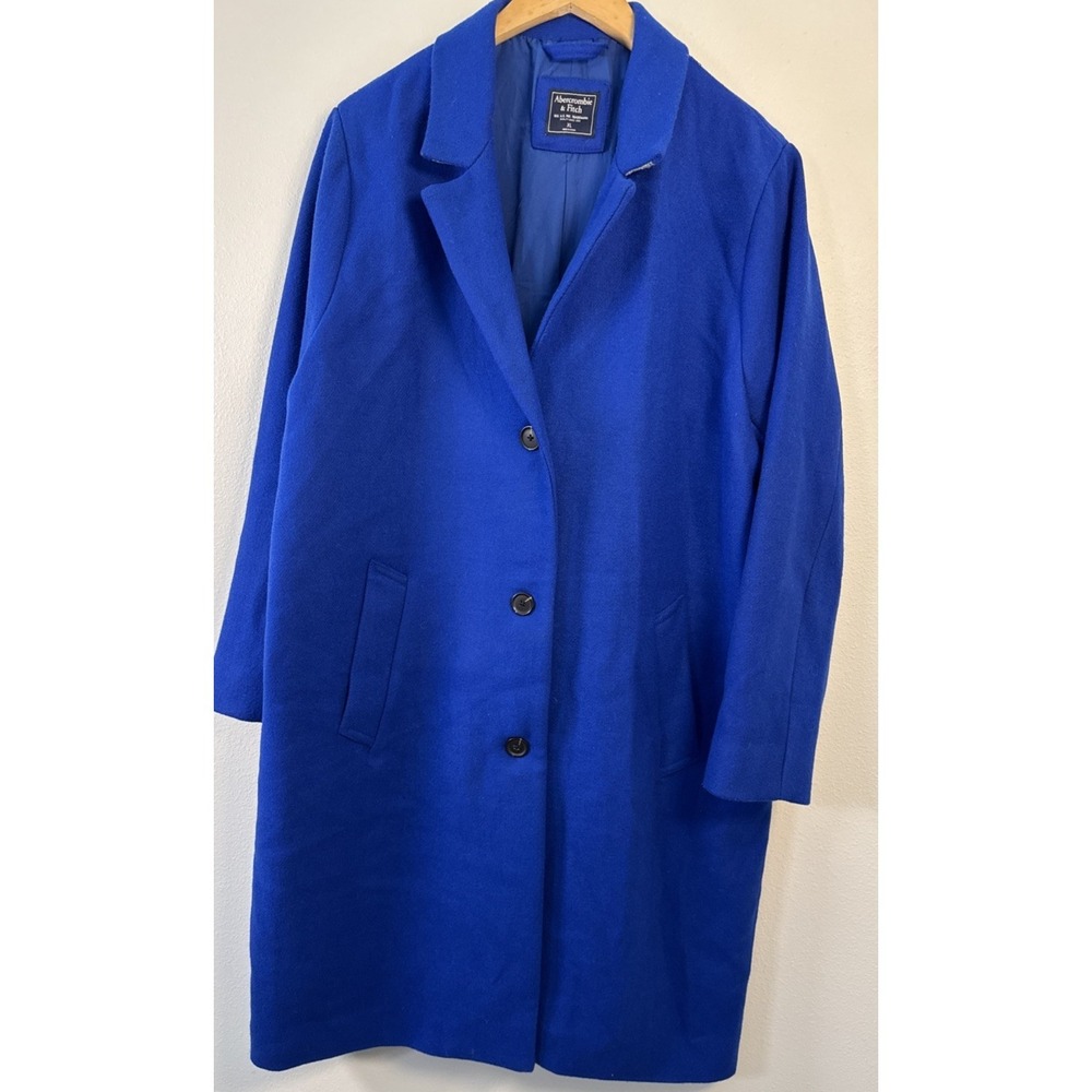 Abercrombie & Fitch Women's Wool Blend Dad Coat Overcoat Cobalt blue Preppy XL